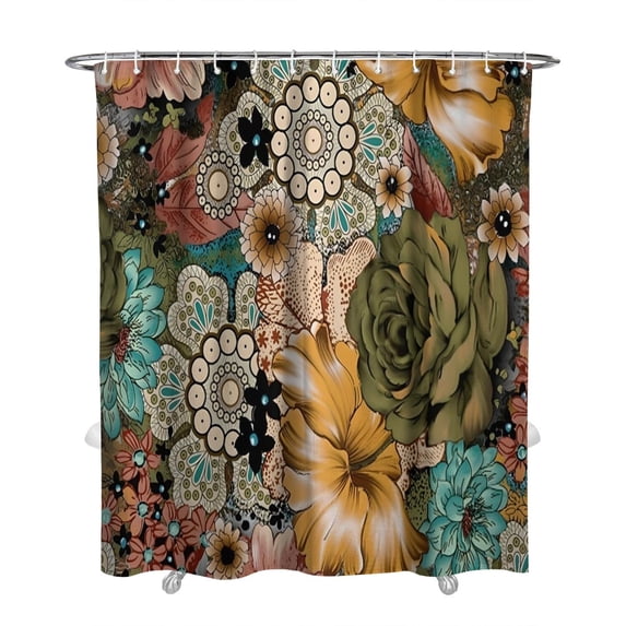 Waterproof Botanical Leaves Floral Shower Curtain 72x84 Inch Boho Style Polyester Unique Shower Curtain for Bathroom Hotel Home Decor with 12 Plastic Hooks