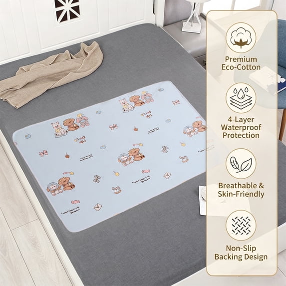 Waterproof Breathable Mattress Pad - Non-Slip Absorbent Bed Protector - Multipurpose Use for Adult Care & Shared Living Spaces(2#Light Blue)