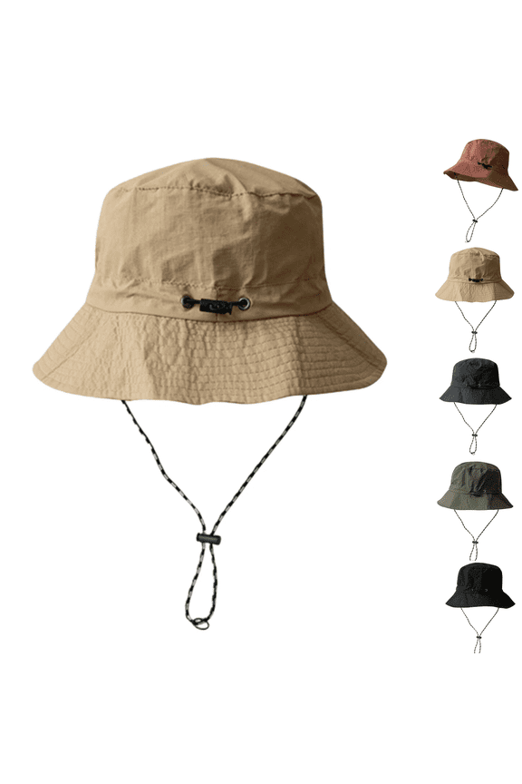 Waterproof Bucket Rain Hat with Chin Strap Quick Dry Packable Sun Hat Safari Hat UV Protection,Khaki