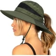 thumbnail image 1 of Waterproof Bucket Sun Hat for Women Wide Brim Breathable Mesh UPF50+ Safari Hat Criss Cross Ponytail Hole Outdoor Rain Hat, 1 of 6