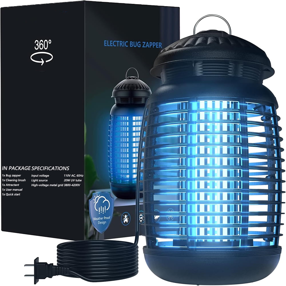 Electric Mosquito Bug Zapper for Indoor & Outdoor, 4200V Mosquito Zapper, Waterproof Fly Zappers Control for Home, Backyard, Camping Black