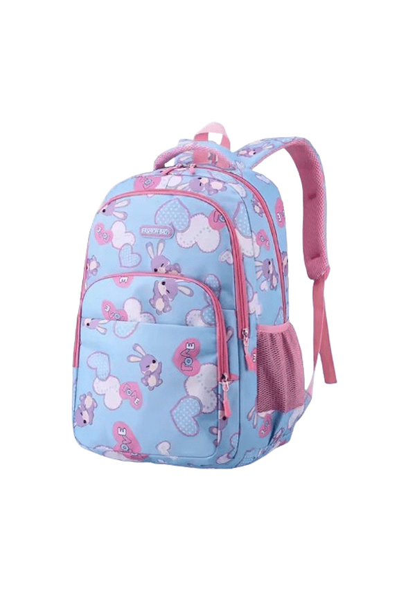 Waterproof Bunny Print School Backpack Blue