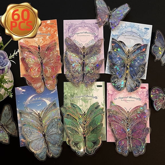 Waterproof Butterfly Stickers Pack, Planner, Water Bottle & Scrapbook Decals, 60 Pcs