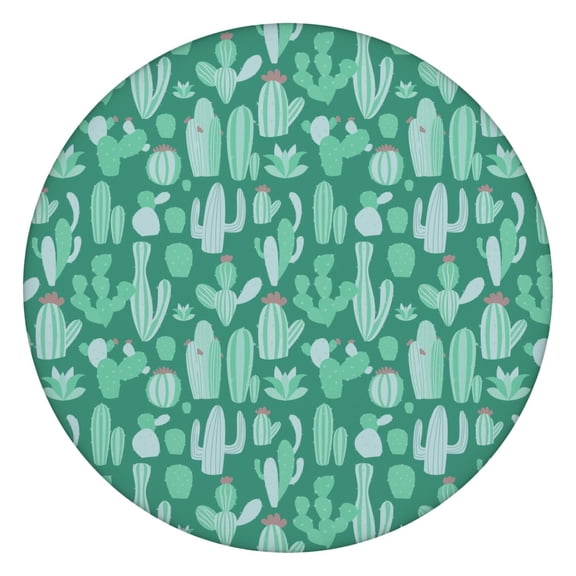 Waterproof Cactus Table Cover - Round Elastic Fitted Cloth for 44 Inch Tables, Retro Desert Succulent Design, Easy-Clean Scratch-Resistant Surface