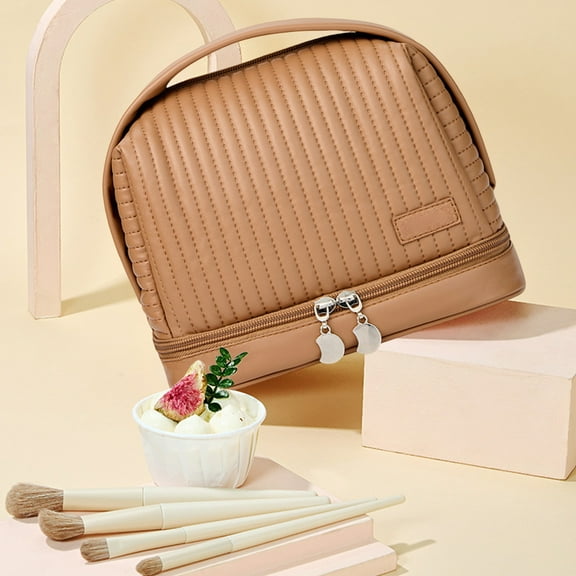 Waterproof Cake Makeup Bag, Travel Toiletry Organizer with Wet and Dry Separation, Large Capacity Imitation Leather Cosmetics Storage Case with Brush Pouch, Multiple Colors, 22.5x16x13cm