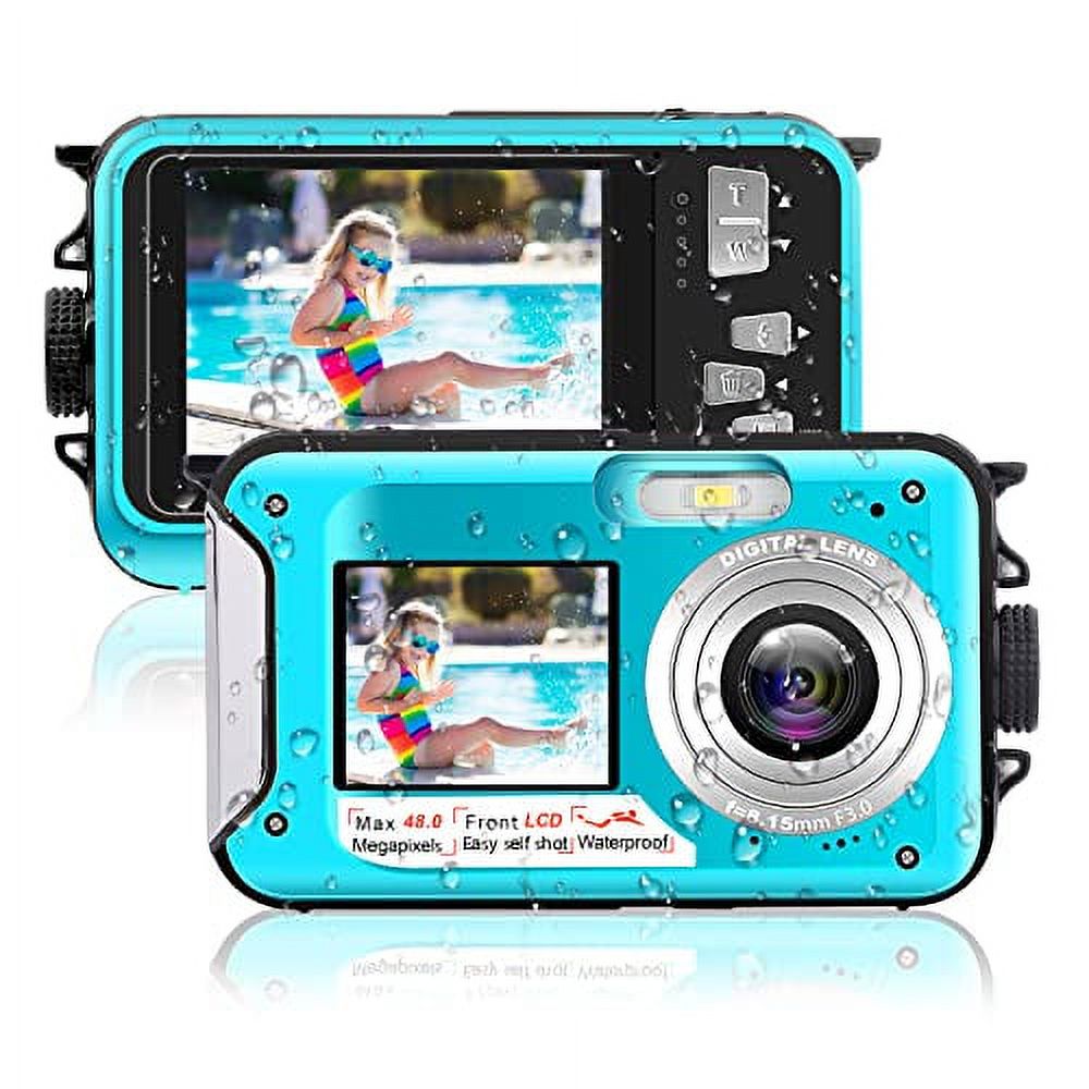 Waterproof Camera 48MP Image 10FT Underwater Camera 2.7K Video Waterproof Digital Camera Dual