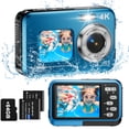 thumbnail image 1 of Waterproof Camera 4K Dual Screen Underwater Camera for Snorkeling with 64G SD Card,Action Camera with 16X Digital Zoom 48 MP Autofocus ,2 Battery(Blue), 1 of 7