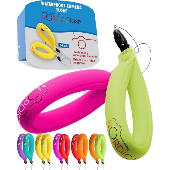 Nordic Flash Camera Floats - Floating Wrist Strap for Underwater Camera, GoPro Accessories, Waterproof Phone Pouch, and Keychain for Boating -Pink and Green