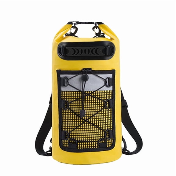 Waterproof Camping Dry Bag Backpack 20L Roll Top Storage Sack with Front Bungee Pocket for Hiking, Backpacking and Outdoor Travel,yellow