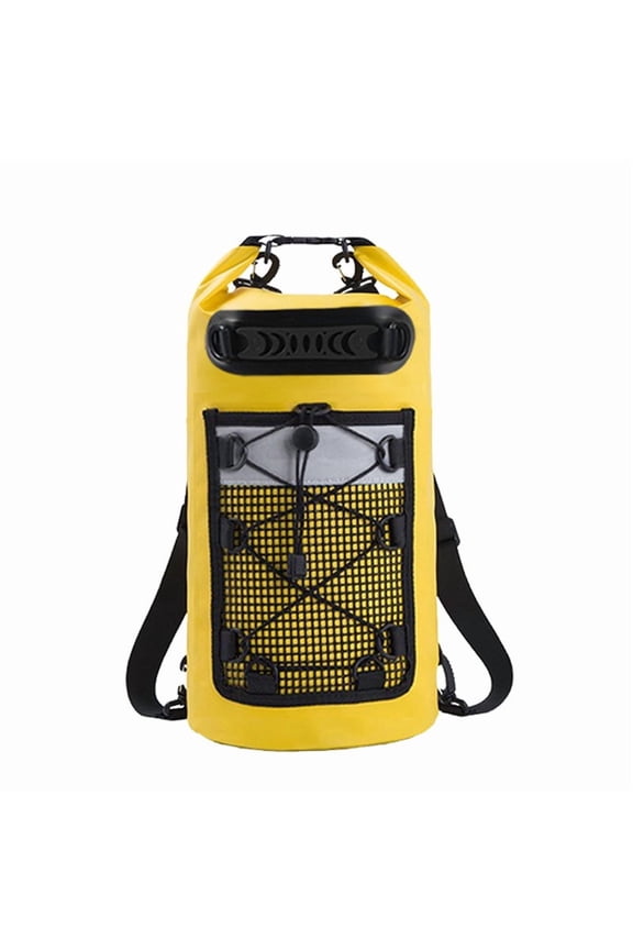 Waterproof Camping Dry Bag Backpack 20L Roll Top Storage Sack with Front Bungee Pocket for Hiking, Backpacking and Outdoor Travel,yellow