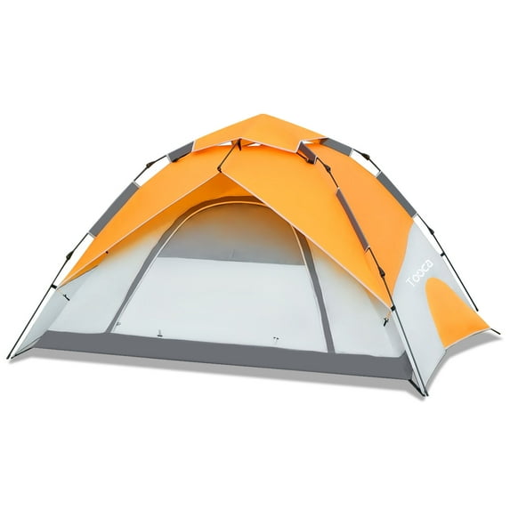 Waterproof Camping Tent for 4 Person, Backpacking Family Tents Portable Automatic Set up, Windproof Rainproof Tent Tarp Sun Shelter, Orange