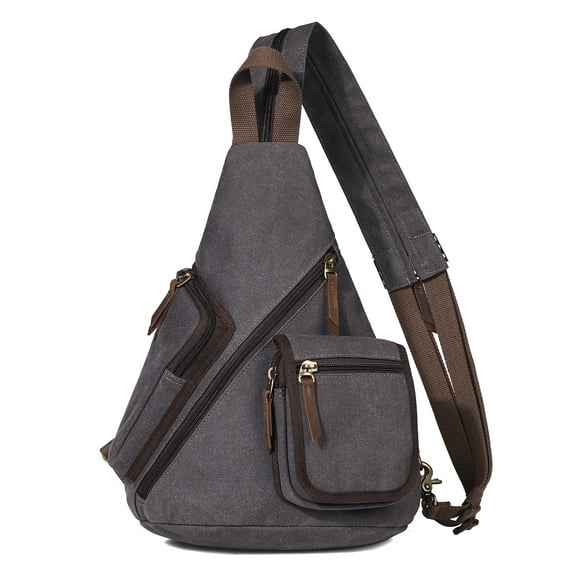 Waterproof Canvas Sling Bag Backpack, Convertible Crossbody Shoulder Bag for Men Women, Travel Daypack, D.Grey