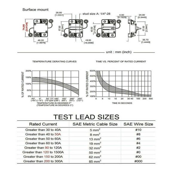 Waterproof Car Circuit Breaker Fuse Reset 30-300 Amp 12V-24V Dc Car Boat Auto 30A