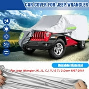 Waterproof Car Cover for Jeep Wrangler JK, JL, CJ, YJ & TJ 2-Door 1987-2019, All Weather Protection Full Car Cover with Zipper on Driver Door Side Outdoor Indoor Storage, Silver