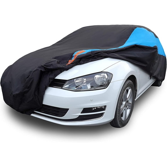 Waterproof Car Cover All Weather Snowproof UV Protection Windproof Outdoor Full car Cover, Universal Fit for Sedan (Blue, Fit Hatchback Length(Up to 173 inch)