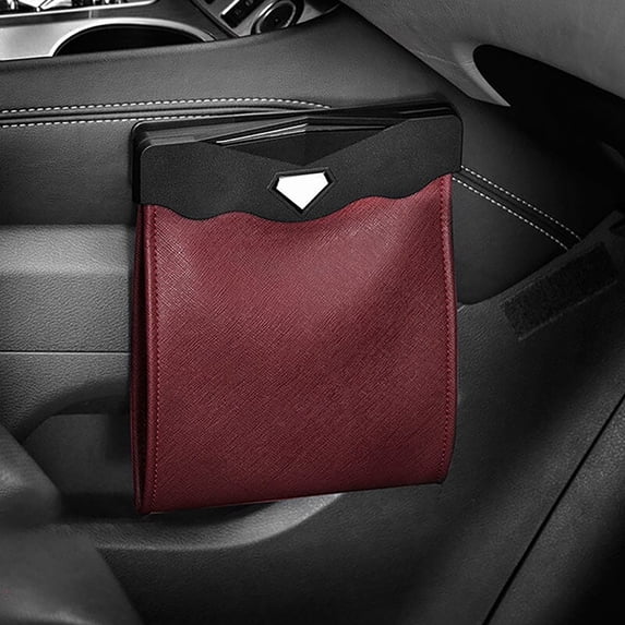 Waterproof Car Trash Can with LED Light for Back Seat - Hanging Leather Garbage Bin with Storage Bag for Front or Rear Vehicle Organization