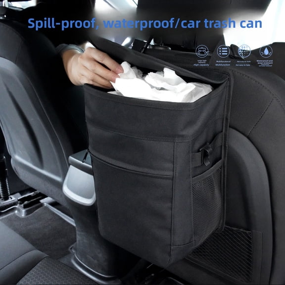 Waterproof Car Trash Can with Lid, Large Capacity Hanging Auto Garbage Bin, Leak-Proof Foldable Car Organizer for SUV, Truck, and Travel