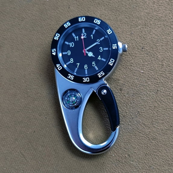 Waterproof Carabiner Quartz Pocket Watch With Compass, Portable Clock For Hiking And Camping Trips
