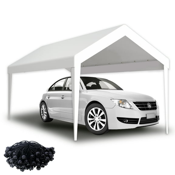 Waterproof Carport Cover 12x20ft with Elastic Buckles White Tarp