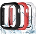 thumbnail image 1 of Waterproof Case Compatible with Apple Watch 45mm iWatch SE Series 8 7 with Tempered Film Screen Protector 3 Pack Full Protective Hard PC Scratch Resistant Face Cover, Black/Red/White, 45mm, 1 of 5