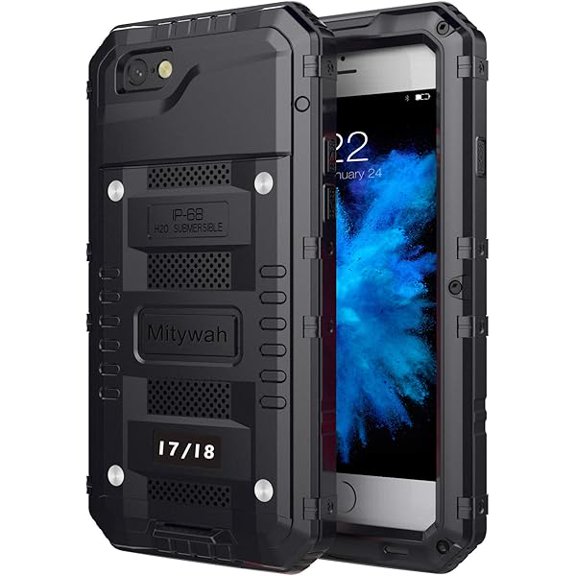 Waterproof Case Compatible with iPhone 7 / iPhone 8 Heavy Duty Durable Metal Full Body Protective Case Built-in Screen Protection Shockproof Dustproof Rugged Military Grade Defender, Black