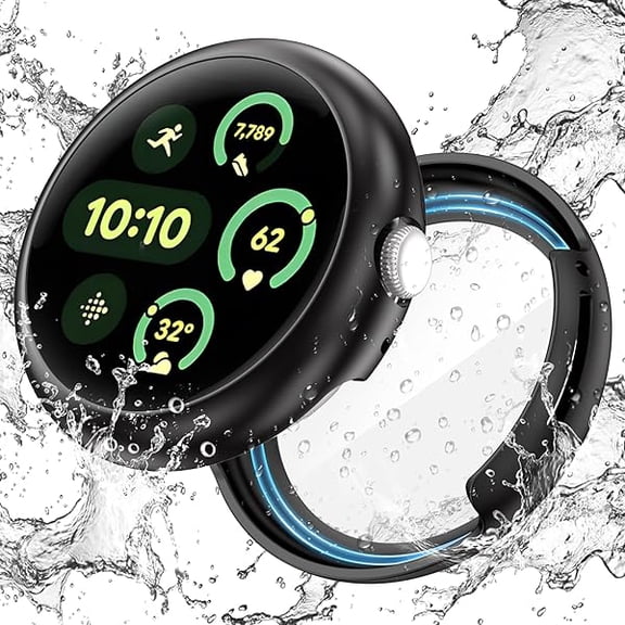 Waterproof Case for Google Pixel Watch 3 2 1 41mm Screen Protector, Hard PC Slim Face Cover Bumper High Sensitive for Google Pixel Watch 3/2/1, 41mm Black