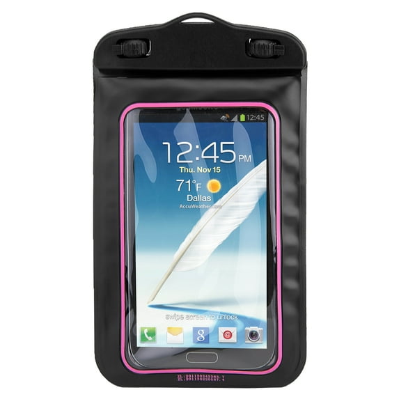 Waterproof Case Smartphone Dry Pouch (Black/Pink) w/ Neck Lanyard - Compatible w/ iPhone XR/XS/XS Max/X/8+ Galaxy S10+/S9+ OnePlus 6T LG BLU, Phones up to 6.25” Great for Swim Pool Beach Bath Travel