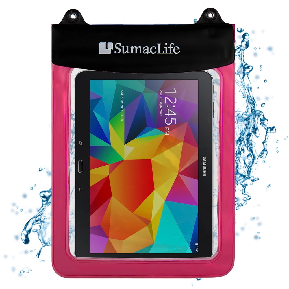 Waterproof Case Tablet Dry Pouch (Pink) w/ Neck Lanyard - Compatible w/ iPad Pro 12.9/11/9.7 Samsung Galaxy Tab S4/Book Microsoft Surface Go, Tablets up to 12.9” Great for Swim Pool Beach Bath Travel