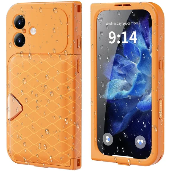 Waterproof Case for iPhone 17, Magnetic Wallet Phone Cover with Built-in Screen Protector, Card Holder, Makeup Mirror, Camera Control Capture Button