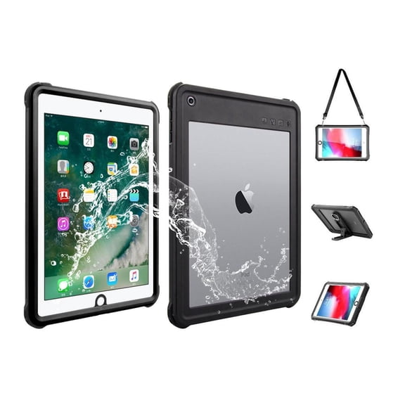 Waterproof Case for iPad 6th/5th Generation, iPad 9.7 Inch 2018 2017 Full Body Protection Shockproof Dustproof Cover with KickStand, Shoulder Strap Built in Screen Protector