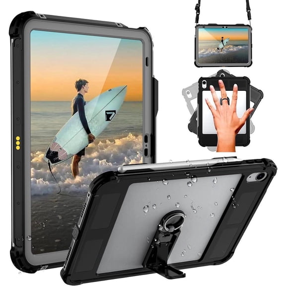 Waterproof Case for iPad (A16) 11th Generation 11 inch 2025 / 10th Generation 10.9 Inch 2022 Case with Screen Protector with Pencil Holder & Stand & Shoulder Strap, Shockproof Cover