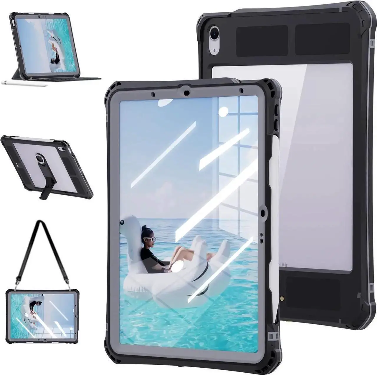 Waterproof Case for iPad Air 11 Inch Case M4/M3/M2 (2026/2025/2024), iPad Air 6th/5th/4th Generation 10.9 Inch 2022/2020 with Screen Protector Pencil Holder & Stand & Shoulder Strap & Handle