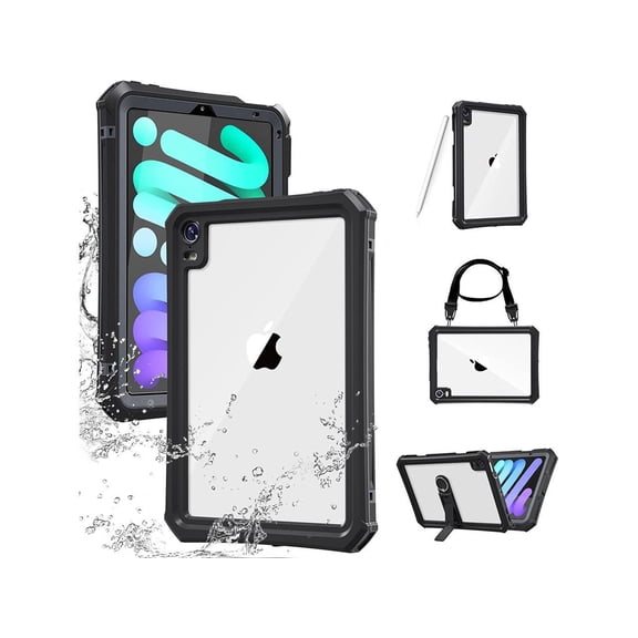 Waterproof Case for iPad Mini 6 2021 (6th Generation),Underwater Protective Dustproof Shockproof Case Cover with 360 Full-Body Protection,iPad Mini 6th Gen 8.3 Inch case with Lanyard and Kickstand
