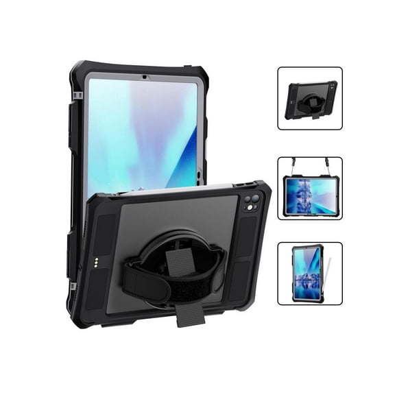 Waterproof Case for iPad Pro 11 Inch M4 2024 5th Generation A2836 A2837 A3006, Full-Body Heavy Duty Shockproof Protective Cover with Kickstand Built-in Screen Protector Pencil Holder Shoulder Strap