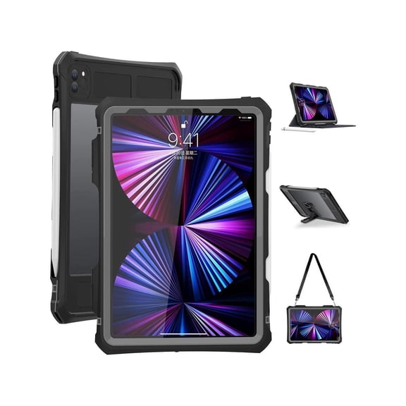 Waterproof Case For iPad Pro 11 inch 2022 2021 2020 4th/3rd/2nd Generation, Full-Body Heavy Duty Shockproof Protective Cover with Kickstand Built-in Screen Protector Pencil Holder Shoulder Strap