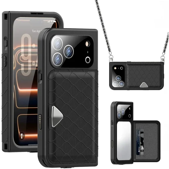 Waterproof Case for iPhone 17 Pro, Magnetic Wallet Phone Case with Built-in Screen Protector, Card Holder, Makeup Mirror, Camera Control Capture Button