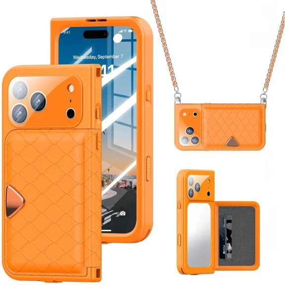 Waterproof Case for iPhone 17 Pro Max, Magnetic Wallet Phone Case with Built-in Screen Protector, Card Holder, Makeup Mirror, Camera Control Capture Button