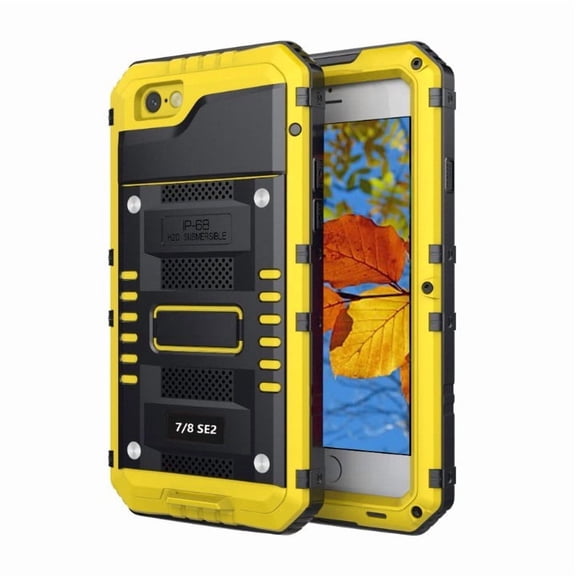 LinQingQ Waterproof Case Comparable with iPhone SE 2020 2nd Gen Heavy Duty Military Grade IP68 Full Body Shockproof Dustproof Aluminum TPU Armor Cover Yellow