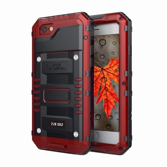 LinQingQ Waterproof Case Comparable with iPhone SE 2020 2nd Gen Heavy Duty Military Grade IP68 Full Body Shockproof Dustproof Aluminum TPU Armor Cover Red