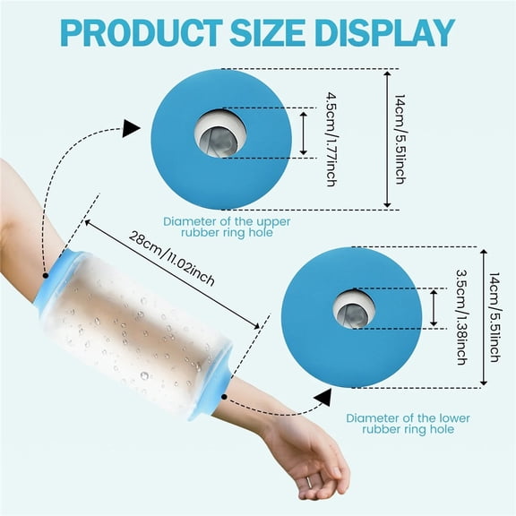 Waterproof Cast & Bandage Shower Cover, Reusable Arm Protector Sleeve With Soft Silicone Seal Ring, Elastic Watertight Barrier For Wounds, Burns, Splints & Post-Surgery Dressings