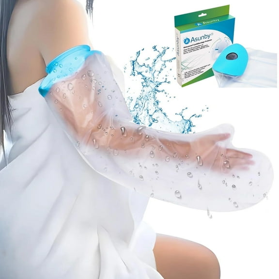 Asunby Cast Covers for Shower Arm Adult Waterproof Transparent Long Protector Cover Soft Comfortable Watertight Seal to Keep Wounds Dry Bath Bandage Between 10.6-21.3 in