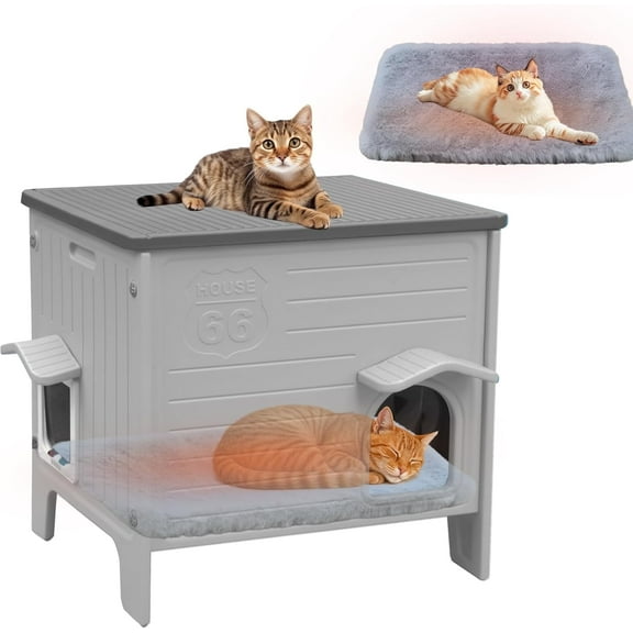 Waterproof Cat House for Outdoor Cats, Insulated Outdoor Cat House with Soft Mat, Elevated Feral Cat House Outdoor Indoor, Safe Escape Door, Spacious and Clean Easily