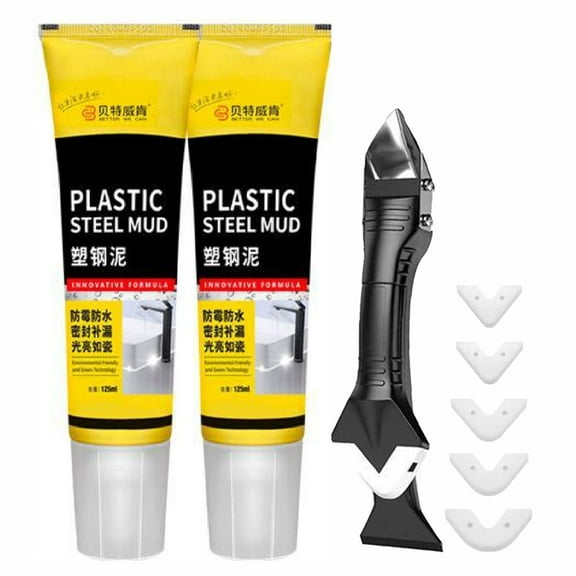 Waterproof Caulk with Scraper - Strong Adhesion White Caulking Sealant Kit for Kitchen, Bathroom, Sink, Window, Toilet - Quick-Drying, Shrink & Crack Proof (Yellow-2Pcs)