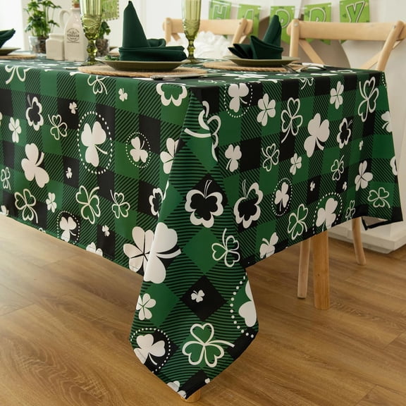 Waterproof Celtic Plaid Tablecloth Fabric - St Patrick's Day Green Oblong 52x70 Inch Buffalo Tartan Festive Table Cloth for Indoor Use - Irish Accessories for Dinner, BBQs, and Parties