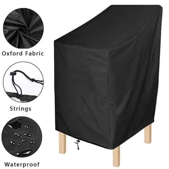 Waterproof Chair Covers -Resistant Windproof Outdoor Barstools Stackable Lawn High Back Dining Furniture Protector with Storage Bag - Black, Pack of 4