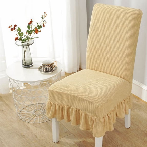 Waterproof Chair Covers, Stretch Chair Slipcover with Skirt, Plaid Chair Slipcover,Chair Covers for Hotel Household Table Stool, Beige