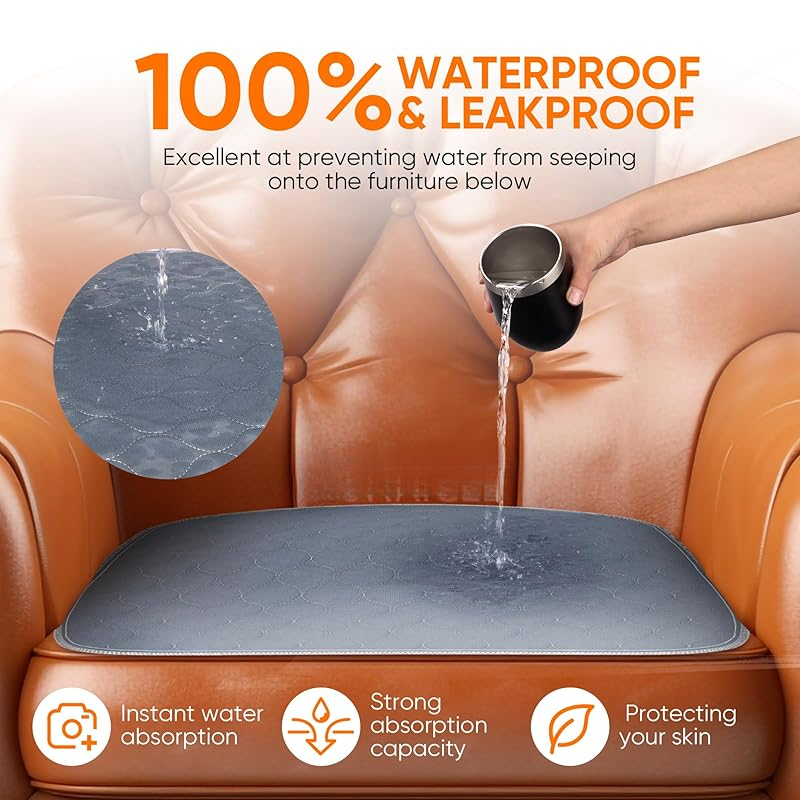 Waterproof Chair Pads for Incontinence - Absorbent Seat Protector Pads - Washable Reusable - 21x22 inch (Pack of 1)