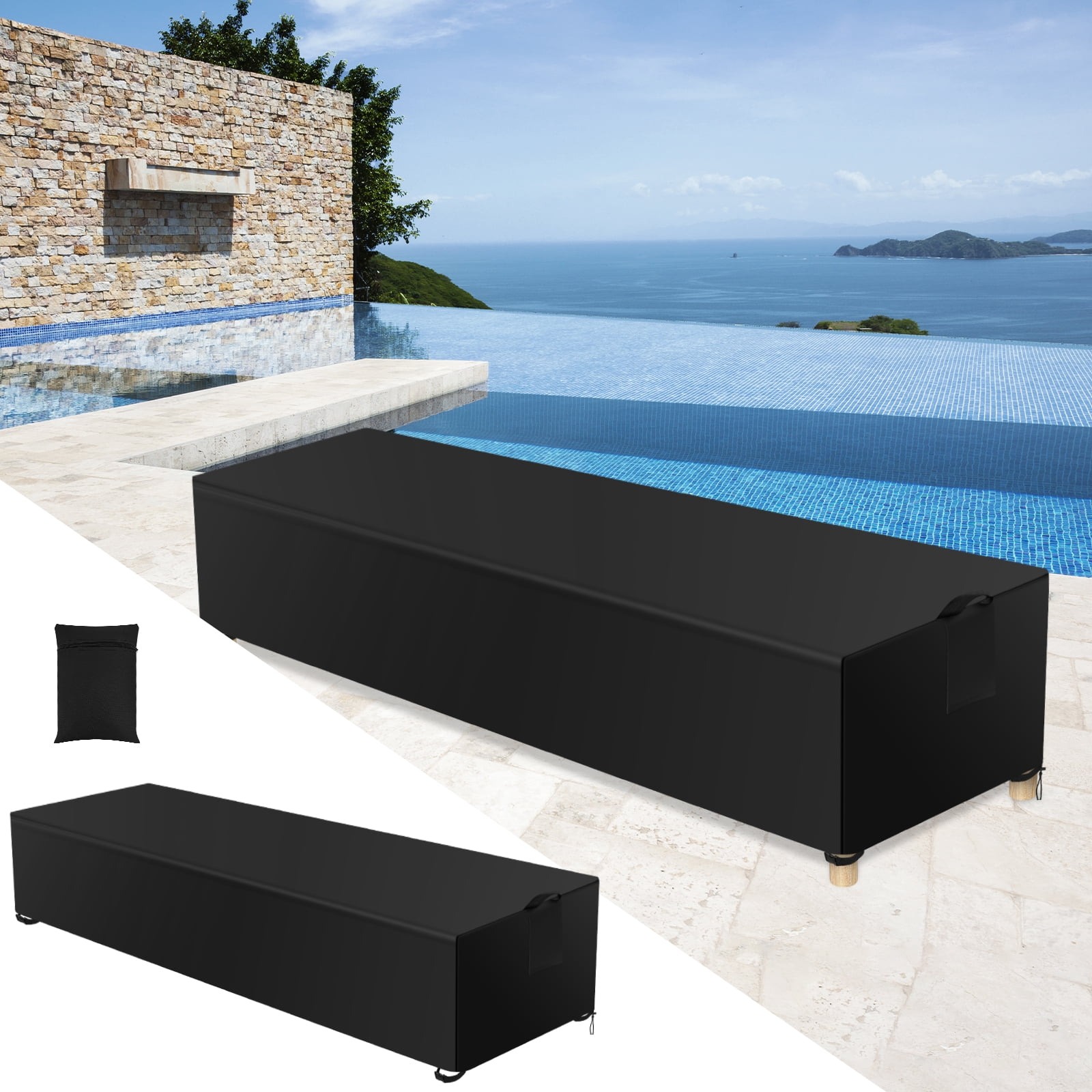 Waterproof Chaise Lounge Cover 600D Polyester Outdoor Patio Lounge Chair Protective Cover with Adjustable Drawstring for Outside Furniture
