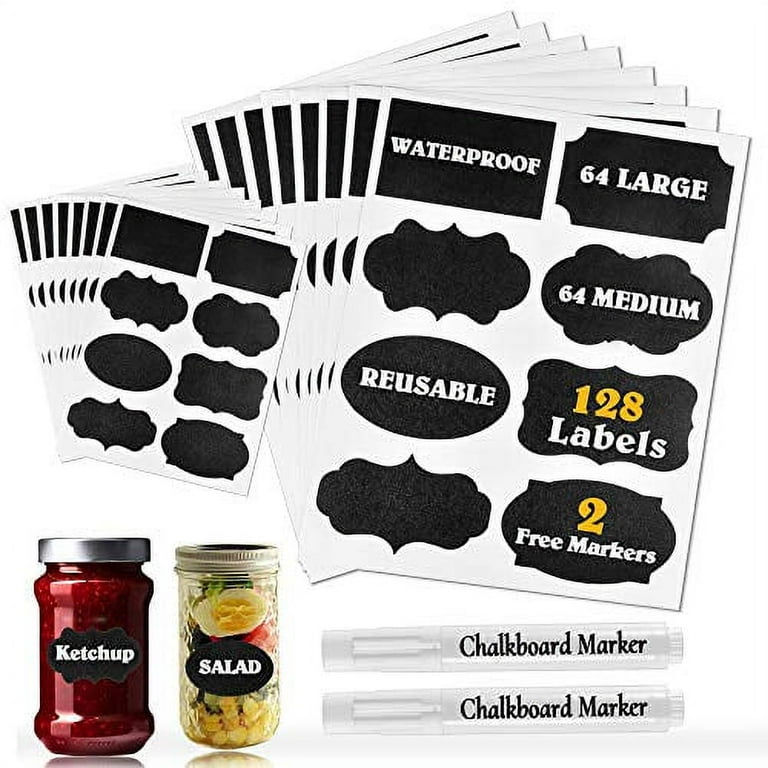Waterproof Chalkboard Labels Stickers 128 Pack, Erasable & Removable  Stickers with 2 Chalk Liquid Markers, Reusable Personalized Stickers for  Storage