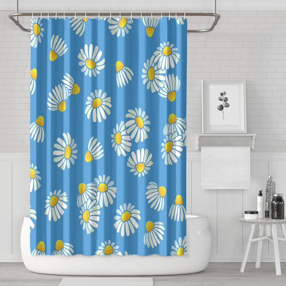 Waterproof Chamomile Daisy Shower Curtain 72x72 Inch Boho Style Polyester Unique Shower Curtain for Bathroom Hotel Home Decor with 12 Plastic Hooks